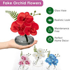 Red Orchids Artificial Flowers Faux Orchids Arrangement in Black Glass Vases Set of 3 Real Touch Phalaenopsis Orchid Flowers Small Fake Orchid Centerpiece for Dining Room Table