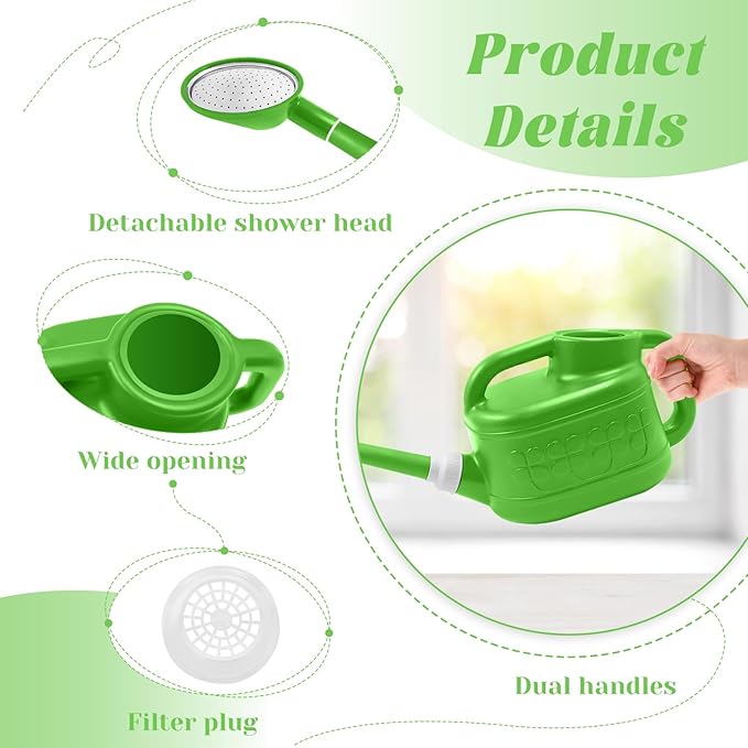 1 Gallon Watering Can, Garden Watering Can Outdoor, Plant Water Can with Removable Long Spout and Stainless Steel Sprinkler Head, Plastic Indoor Watering Cans for Gardening Flower Plants