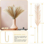 SeptCat 60 Pcs Pampas Grass Decor 21.7" Fluffy Faux Short Brown White Pampas Grass Artificial Small Pompas Grass Flower Vase Filler for Home Wedding Decoration