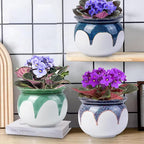 African Violet Pots, 6 inch Ceramic Easy Self Watering Plant Pot for Busy Plant Lovers, Automatically Absorb Appropriate Amount of Water, Flower Pot Indoor-Plants Not Included(Blue)
