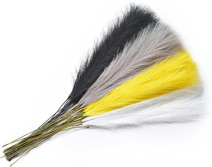 LSKYTOP Yellow Pampas Grass Decor,23Inch 16pcs Faux Pampas Grass Bouquets Artificial Pampas Fake Pampas Flower for Home Living Room Bedroom Vase Decor
