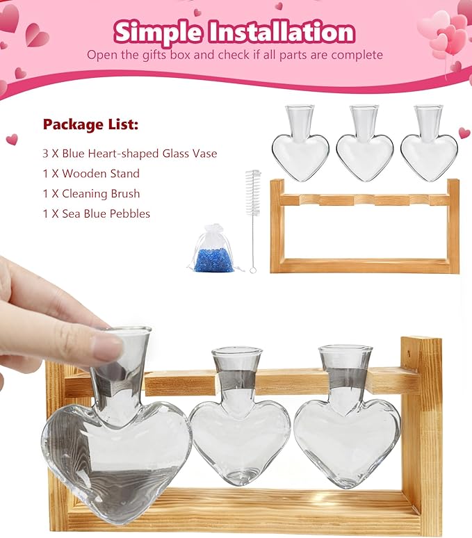 Nacome Plant Terrarium Propagation Stations: Mothers Day Gifts for Mom Plant Lovers Women Wife Daughter - 3 Bulb Glass Vase with Wooden Stand Tabletop for Hydroponics Home Garden Decor(Gray)