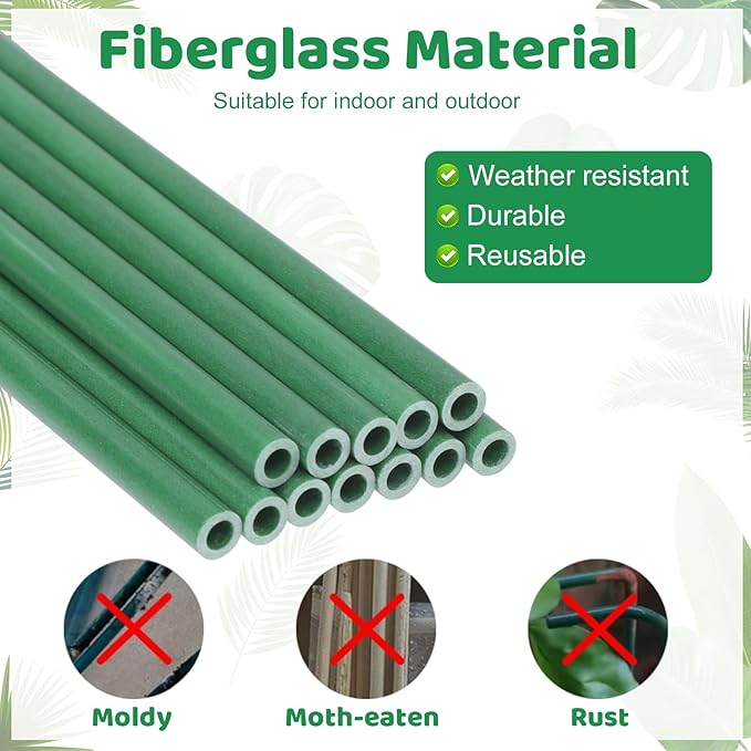 18Pcs Plant Stakes,16inch & 12inch Adjustable Plant Support Stake Plant Sticks for Indoor Outdoor Green Poles with Rings Clips & Ties for Potted Plants Monstera Tomato Orchid Flower