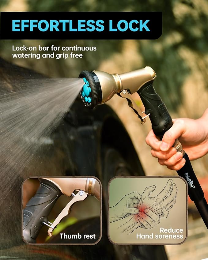 RAINPOINT Garden Hose Nozzle, 9 Spray Patterns Water Hose Nozzle, Heavy Duty Metal Sprayer Nozzle, Adjustable Hand Sprayer, Watering Plants and Lawn, Blue