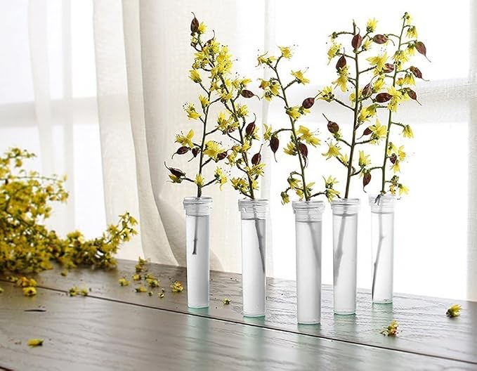 Plastic Floral Water Tubes - 40-Pack Clear Florist-Grade Stem Holders for Hydration, Flower Arrangements Supplies with Leakproof Caps (Weddings/Bouquets)
