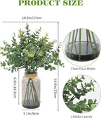 Coferset Eucalyptus Stems in Glass Vase with Faux Water, 14" Eucalyptus Fake Plants Faux Greenery Plants Decorations for Home Bathroom Office Farmhouse Shelf Coffee Table Centerpiece (Gray Vase)