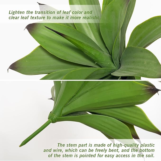 Ttranewsoo Fake Plants Artificial Agave Plants,Large UV Resistant Fake Agave Planters for Indoor and Outdoor Decorating Tropical Plant Succulents Greenery Indoor Decor13.8 (2Pack, Dark Green)