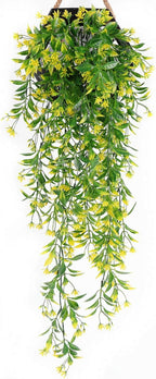 PASYOU Artificial Hanging Ivy, Vine Plastic Plants Grass Leaves Foliage Vines, UV Resistant Greenery Fake Flowers for Home Indoor Outdoor Garden Door Wall Wedding Party DIY Decoration - Yellow 4 Pack