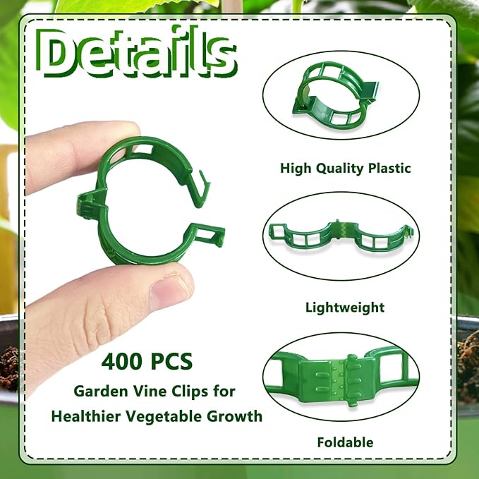 400 Pcs Plastic Trellis Plant Support Clips,Vine Vegetable Fixing Clips,Grape Tomato Plant Support,Garden Vine Clips for Healthier Vegetable Growth (Green)