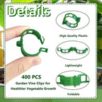 400 Pcs Plastic Trellis Plant Support Clips,Vine Vegetable Fixing Clips,Grape Tomato Plant Support,Garden Vine Clips for Healthier Vegetable Growth (Green)