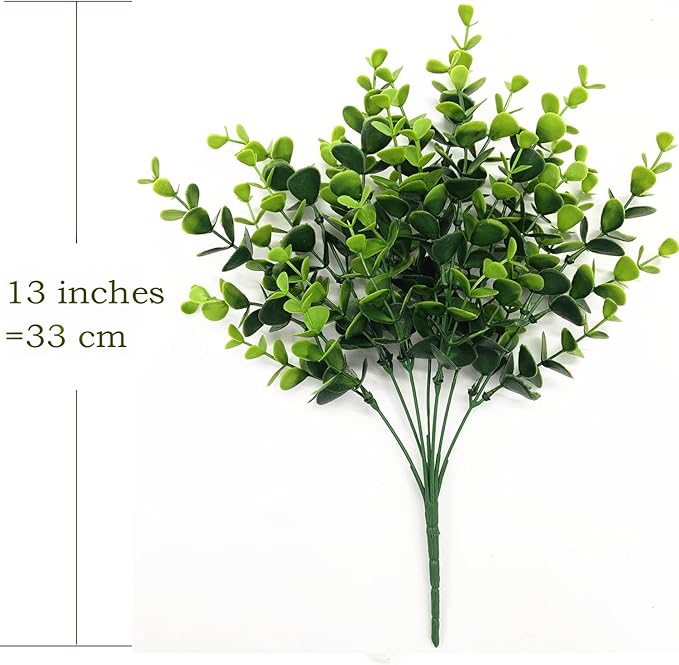 Artificial Eucalyptus Plant Decoration, Fake Leaves Eucalyptu Shrubs Branches Faux Greenery Leaf Bud Stems Grass for Indoor Outdoor Wedding Bouquets Table Centerpieces Vases Flower Floral Décor 2 Pack
