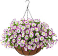 Homsunny Artificial Hanging Flowers in Basket,12 inch Silk Flower Coconut Lining Hanging Baskets,Fake Hanging Plants in for Outdoors Courtyard Decor(Light Purple)