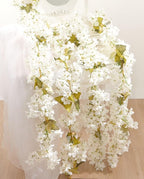 Flower Garland, Artificial Hydrangea Vine Flowers, Hanging Fake Hydrangeas Vine for Room Anniversary Wedding Birthday Christmas Wall Arch Decor, 2 Pcs, Floral Garland, White Flower