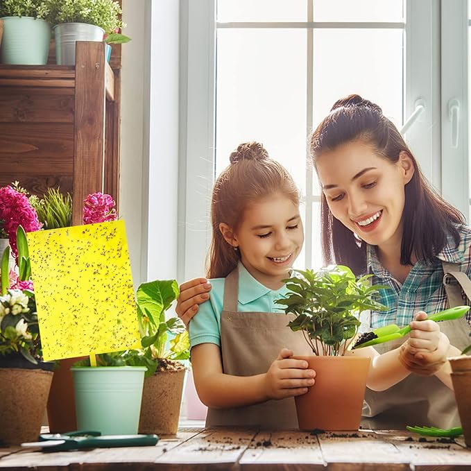 Garutom 20-Pack Dual-Sided Yellow Sticky Traps for Flying Plant Insect Such as Fungus Gnats, Whiteflies, Aphids, Leafminers, etc (6x8 Inches, Included 20pcs Twist Ties)
