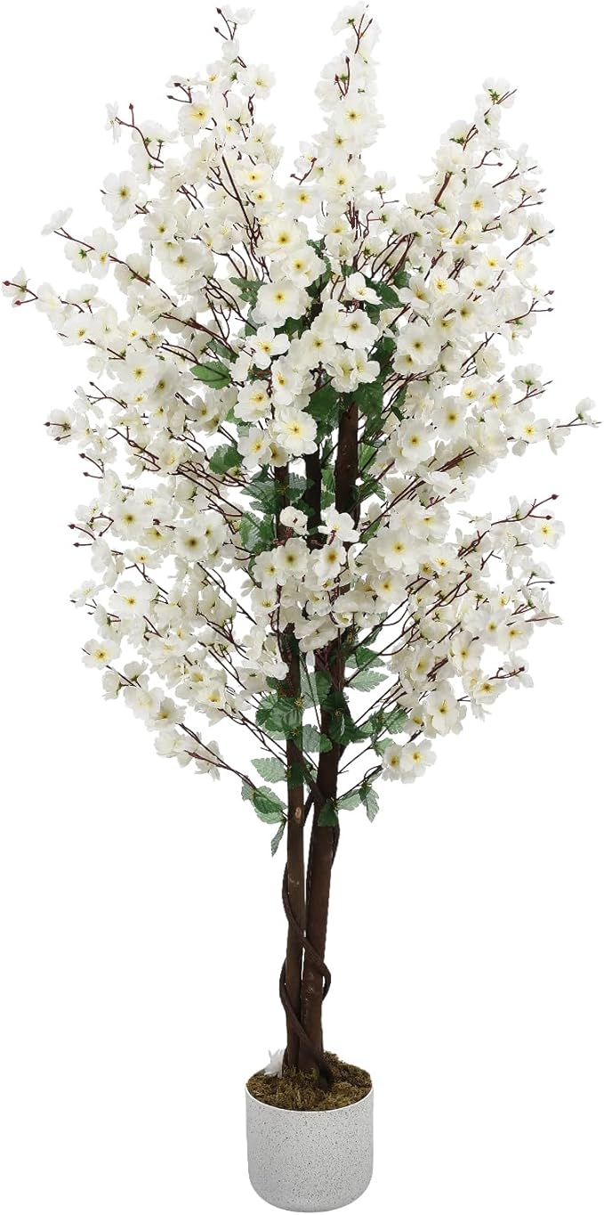 Garvee 5FT Artificial Wintersweet Tree in Pot, Fake Potted Flower Trees with Lifelike Plum Blossom, Decorative Evergreen Flowers Plants Indoor, for Home Living Room Outdoor Office Decor