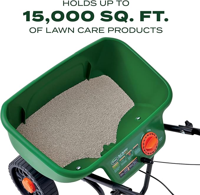 Scotts Turf Builder EdgeGuard DLX Broadcast Spreader - Spreader For Lawn Fertilizer, Weed & Insect Control, Grass Seed, and Ice Melt, Holds Up To 15,000 sq. ft. of Product