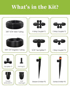 RAINPOINT Drip Irrigation System, Quick-Connect Garden Watering System Kit with Adjustable Emitters for Greenhouse, Garden Grid, Raised Bed, Potted Plants (25 ft Main Tubing + 50 ft Irrigation Tubing)