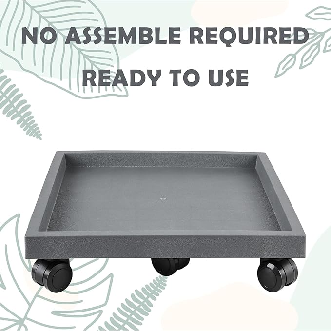 19.7 Inch Square Rolling Plant Caddy Saucer with Wheels, Heavy Duty Wheeled Planter Stand for Potted Plant, Coaster Roller Base Tray with Casters, Flower Pot Dolly Holder for Indoor Outdoor