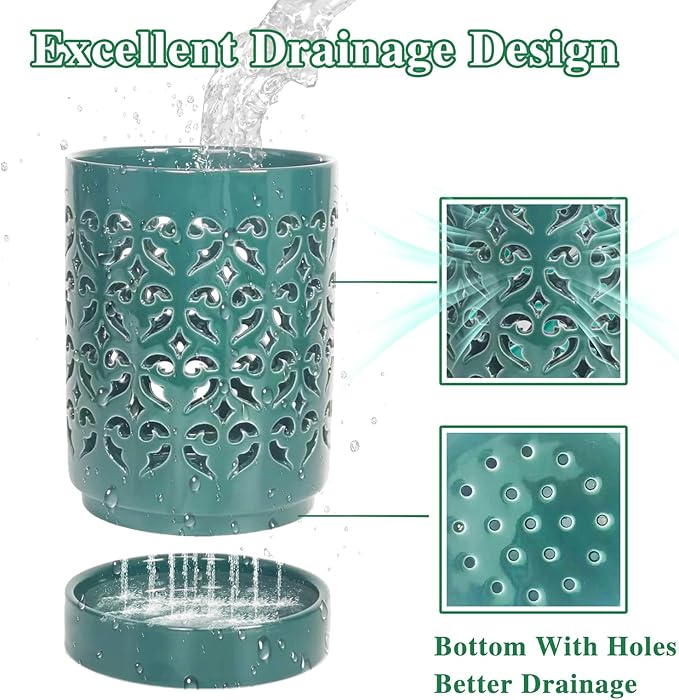 Ceramic Orchid Pot 4 Inch, Orchid Pots with Holes, Plant Pot for Repotting, Flower Planter Pot Indoor Outdoor, Green Chirstmas Gift for Women.