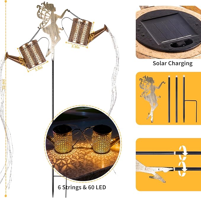 SRNPMIU Solar Watering_Can Light - Solar Yard Decorations Outdoor,Garden Decor Lights for Yard,IP65 Waterproof Hanging Lantern Lights,Outside Garden Flower Bed Decor Light for Moms Birthday 2PCS