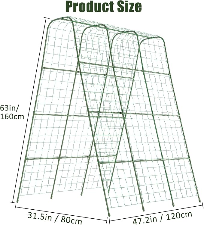 Miory Cucumber Trellis, 63" Tall U Shape Trellis for Raised Bed, Garden Arch Trellis for Climbing Plants Outdoor, Plant Support for Vegetables Vines, Steel with PE Coated (48“Lx32”Wx63“H)