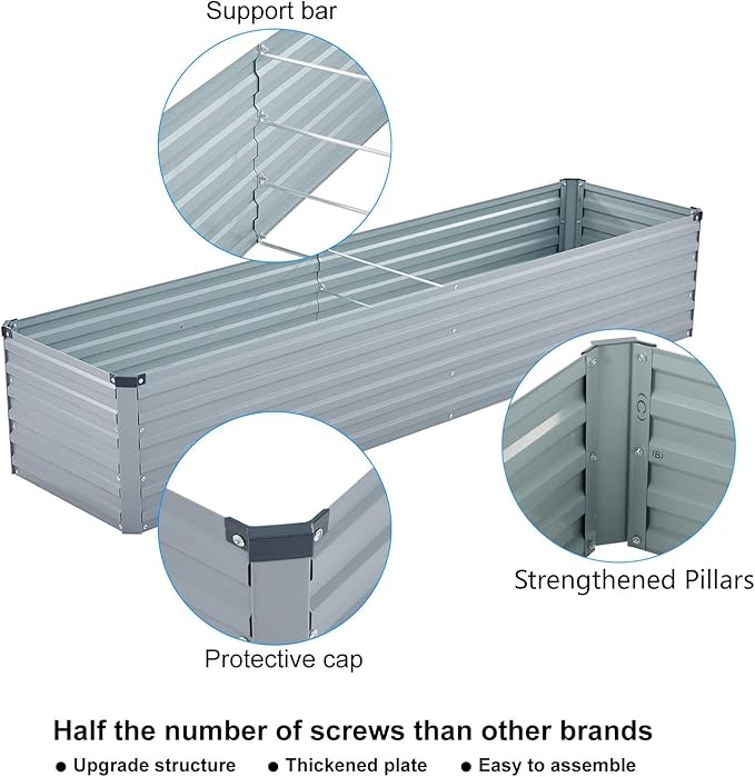Meberam 2 Pack 12x2x1FT Galvanized Raised Garden Beds Kit Outdoor Metal Gardening Planter Box for Vegetable Elevated Flower Herbs,Gray