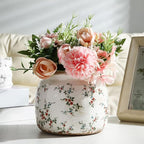 Vintage Planter Large Ceramic Plants Pot Beige Red Rustic Floral Ice Crack Cottage Scroll Vase Flower Vase Pot Indoor Plants Home Kitchen Decor Farmhouse Antique Decorative Gifts