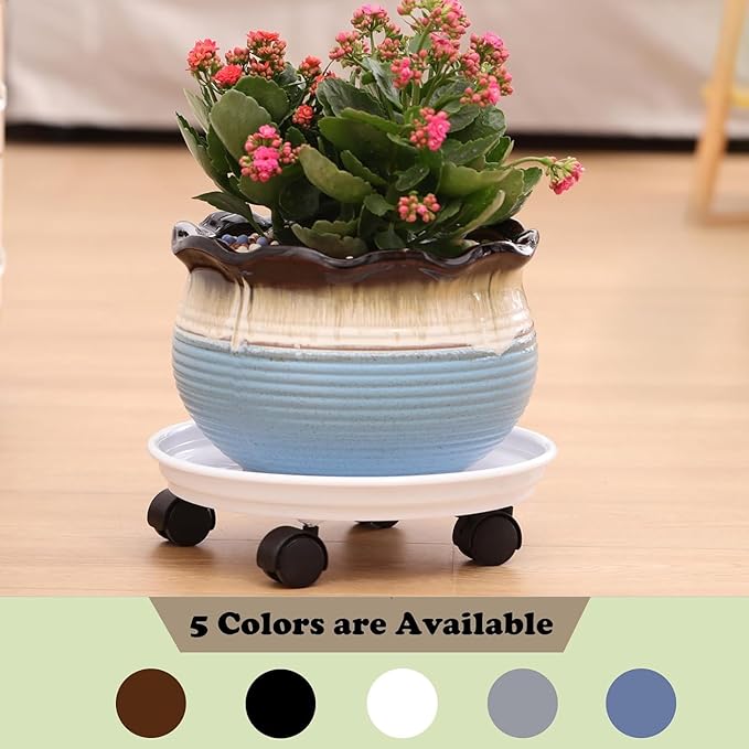 Planterhoma 4 Packs Heavy-Duty Plastic Plant Caddy with Wheels - 11.8" Rolling Plant Stand - Strong Load Bearing - 360 Rotated Wheels - Indoor/Outdoor Use