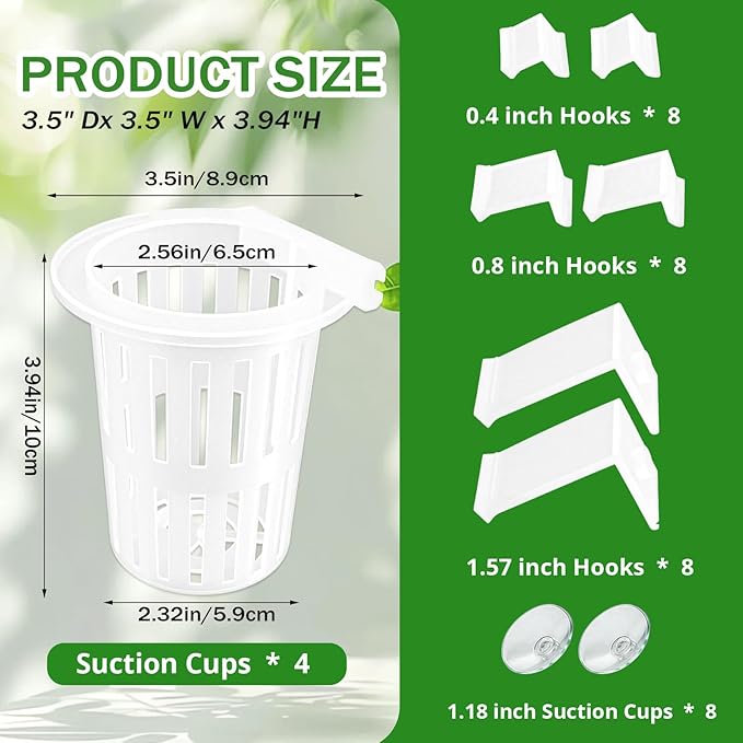 4 Pack Aquarium Plant Holder for Live Plants, Fish Tank Plant Holder with 24 Adjustable Hooks (3 Sizes) & 8 Aquarium Suction Cups, Plant Holder for Fish Tank for Pothos, Aquascape Decorations