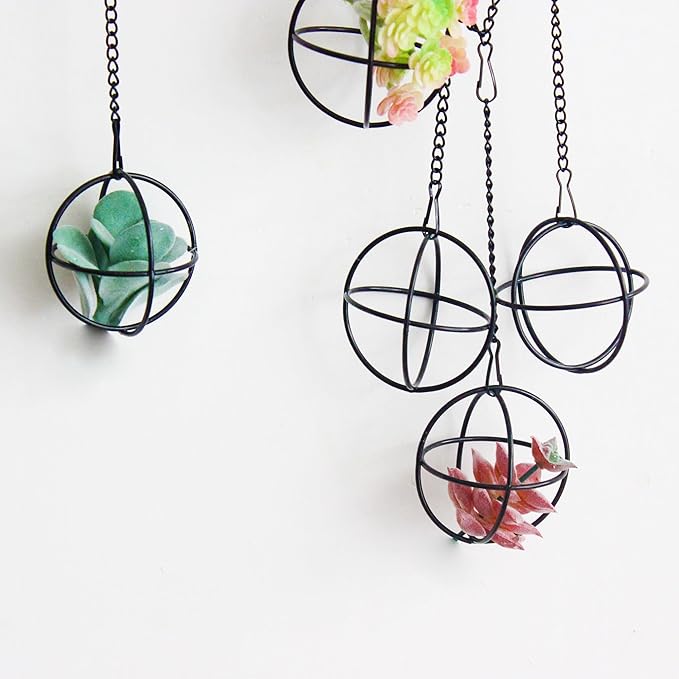 6 Set Air Plants Hanging Holders Black Metal Himmeli Decor Modern Geometric Airplants Planter Air Fern Plants Hanger for for Home for Plant Lovers