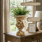 9 Inch Small Retro Urn Planter - Vintage Distressed Tabletop Flower Pot for Indoor Plants, Office Desk, Living Room Shelf & Patio Decor