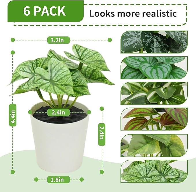6 Pack Fake Plants for Room Decor,Mini Artificial Potted Plants for Home Office Living Kitchen Classroom Table Shelf Desk Farmhouse Bathroom Indoor Decor
