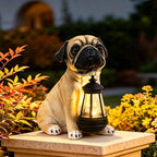 Garden Dog Statues Outdoor Decor, Solar Lights Outdoor Pug Figurines Solar Dog Ornaments for Patio, Lawn, Yard Art Decoration, Housewarming Garden Gifts for Mom