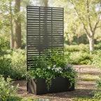 QINPTWUT Louver Edition Privacy Screen Planter Box with Trellis, Metal Raised Garden Bed for Climbing Plants, Outdoor Pattern Divider for Patio Balcony Backyard, 27 Gallon Capacity, Easy Assembly