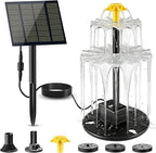 Solar Water Fountain, Upgrade Solar Fountain Pump Kit with 4 Nozzles & 9.94ft Cable, Outdoor 2w Solar Fountain for Bird Bath, Garden, Pool, Pond