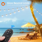 addlon 100FT(2FT) Solar String Lights Outdoor Waterproof with 6W Panel USB Charing & Remote Control Patio Lights Long Last for 20+Hrs Dimmable Solar Power LED Bulbs for Porch Garden Market Bistro