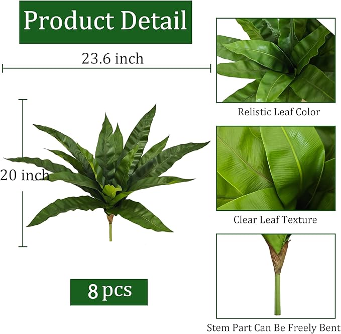 8Pcs Fake Ferns,35in Outdoor Faux Plants UV Resistant,3D Real Touch Fake Plants Total 120 Blades,Weatherproof Artificial Plants Outdoor Indoor for Garden Porch Home Office Living Room Decor