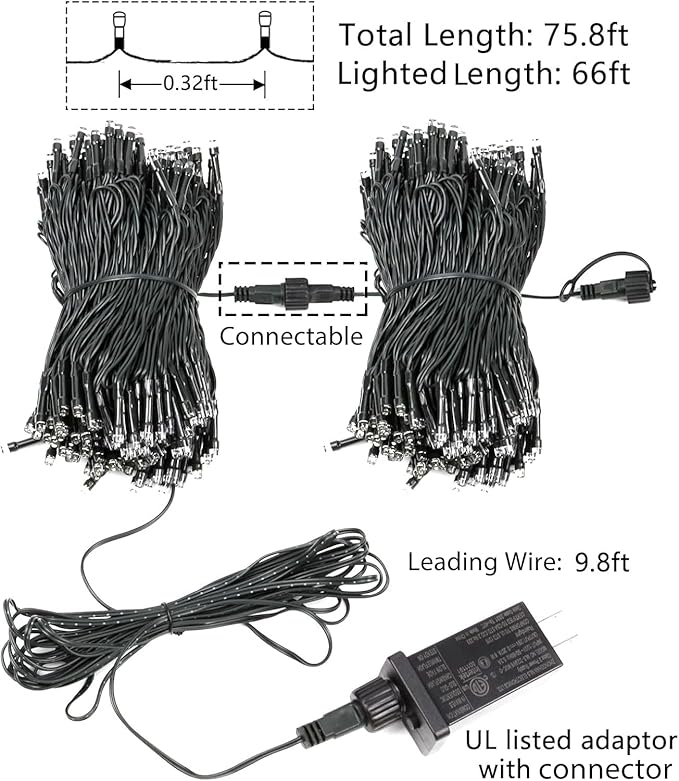 200 LED Red White and Blue Christmas String Lights Outdoor Indoor, 75.8 FT 4th of July Patriotic Lights, Extendable Green Wire Waterproof Mini light for Independence Day Memorial Day Party Decorations