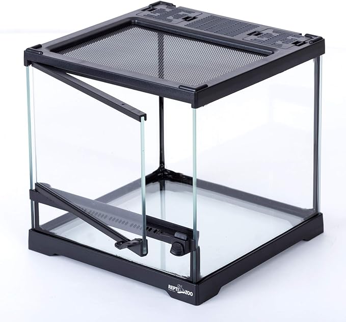 REPTIZOO Mini Reptile Glass Terrarium Tank 8"x8"x8", Front Opening Door Full View Visually Appealing Mini Reptile or Amphibians Glass Habitat