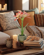 Coferset Lifelike Fake Flower Plant Potted 15" Artificial Amaryllis for Home Bathroom Office Living Room Shelf Tabletop Decor-Realistic Faux Flower Plant with Pot