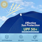 AMMSUN Chair Umbrella with Universal Clamp Adjustable 47 inches and 360° Swivel & UPF 50+ Protection Portable Sun Umbrella, Secure Clip on Camping/Beach Chairs, Stroller, Wheelchair, Golf cart, Lounger, Blue, 2 PACK