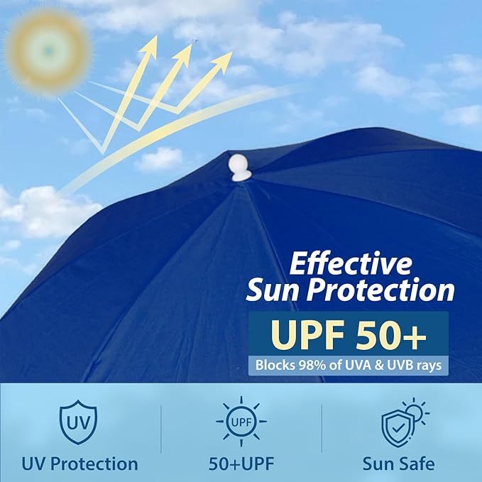 AMMSUN Chair Umbrella with Universal Clamp Adjustable 47 inches and 360° Swivel & UPF 50+ Protection Portable Sun Umbrella, Secure Clip on Camping/Beach Chairs, Stroller, Wheelchair, Golf cart, Lounger, Blue, 2 PACK