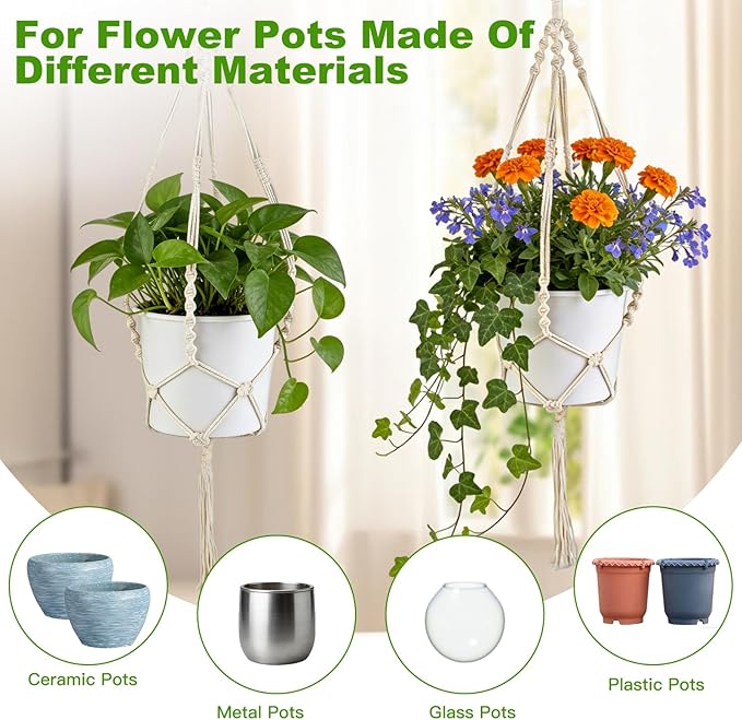 Oligei 2 Pack Macrame Plant Hanger, 34"/41" Hanging Planters for Indoor Plants, Strong Hanging Planter Holder with 2 Hooks (Pots Not Included)