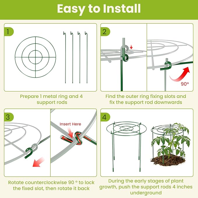 6 Pack Peony Cages and Supports, 12" x 24" Tall Peonies Support Cage, Heavy Duty Metal Peony Stakes and Supports for Rose Hydrangea Flower Plant