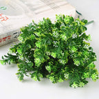 PASYOU Artificial Shrubs, Plastic Plants Fake Bean Shrub Bushes Grass Greenery Leaves Bush Indoor Outdoor Home Garden Party Verandah Wedding DIY Table Arrangement Decoration Planter Filler 4 Pack