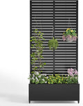 Metal Planter Box with Trellis,72"x35"x15",Galvanized Raised Garden Bed Trellis Outdoor Planter with Privacy Screen & Wheels and Drainage Holes,for Patio Climbing Vegetables,Flowers,Vines,Black