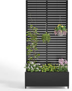 Metal Planter Box with Trellis,72"x35"x15",Galvanized Raised Garden Bed Trellis Outdoor Planter with Privacy Screen & Wheels and Drainage Holes,for Patio Climbing Vegetables,Flowers,Vines,Black
