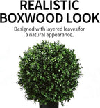 26" H x 18" W Artificial Boxwood Topiary Ball – Realistic UV-Resistant Artificial Shrub with Weighted Pot, Set of 2 – Indoor/Outdoor Year-Round Green Décor for Porch, Garden, Patio