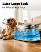 4.2Gal Dog Water Fountain for Large Dogs, 16L Stainless Steel Dog Fountain Water Bowl with Multi-Filtration & Deeper Drinking Tray, Extra Large Pet Water Fountain with Water Window & LED, Ultra-Quiet