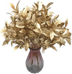 PASYOU Artificial Golden Plants, Fake Foliage Shrubs Decor Plastic Faux Plant for Indoor Outdoor Home Garden Office Party Hall Verandah Wedding DIY Christmas Decoration Gold Leaves Bundles - 3 Pack